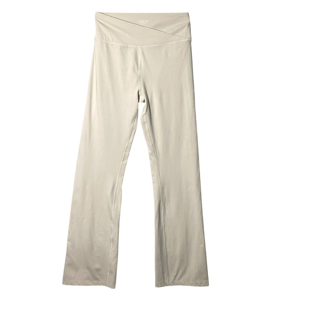 Calvin Klein Performance Yoga Pants Womens Medium Beige Crossover Flare Leggings